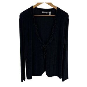 Chico's Travelers Tie Front Long Sleeves Ruffle Trim Cardigan Women's Sz 2 US L